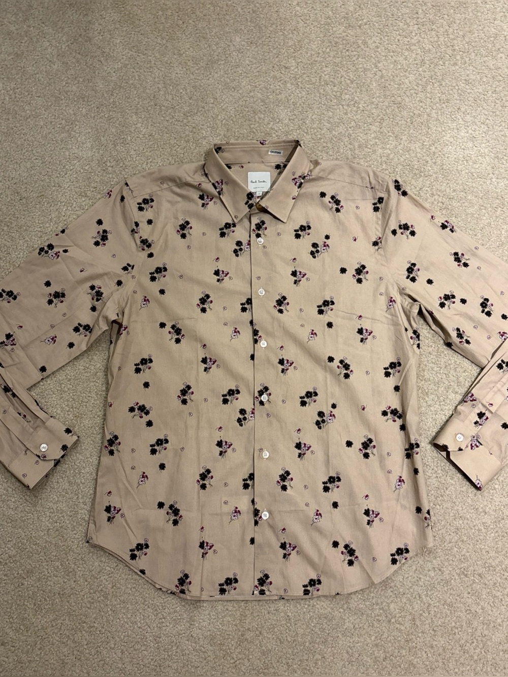 Paul Smith Beige Floral Print Long Sleeve Button Down Shirt Mens Size 17 L